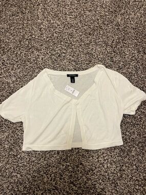 NWT White House Black Market White Short-Sleeve Crop Cardigan